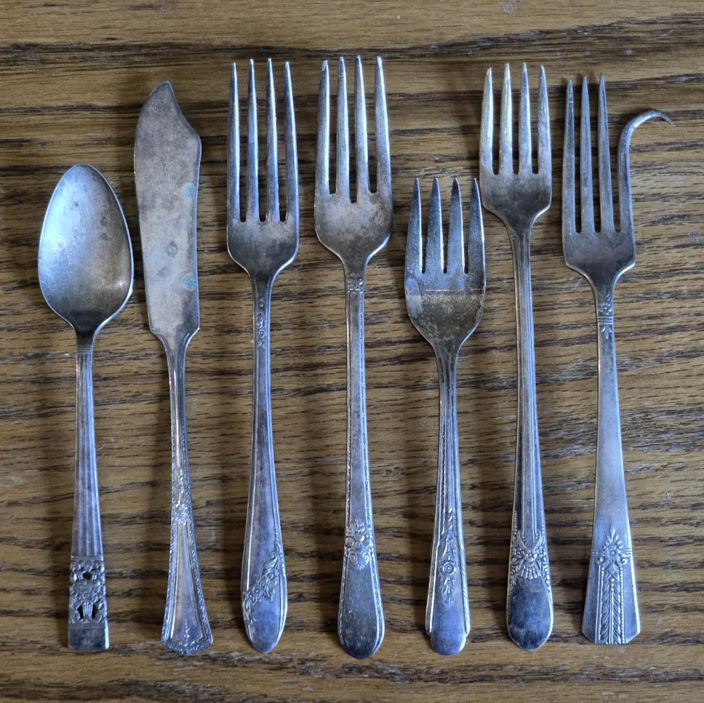 Lot of 7 Assorted Silver Plate Antique Vintage Silverwear